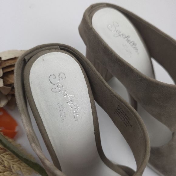 Seychelles Women's Grey Tan Suede Sandal Heels Sz 7 - Picture 4 of 10